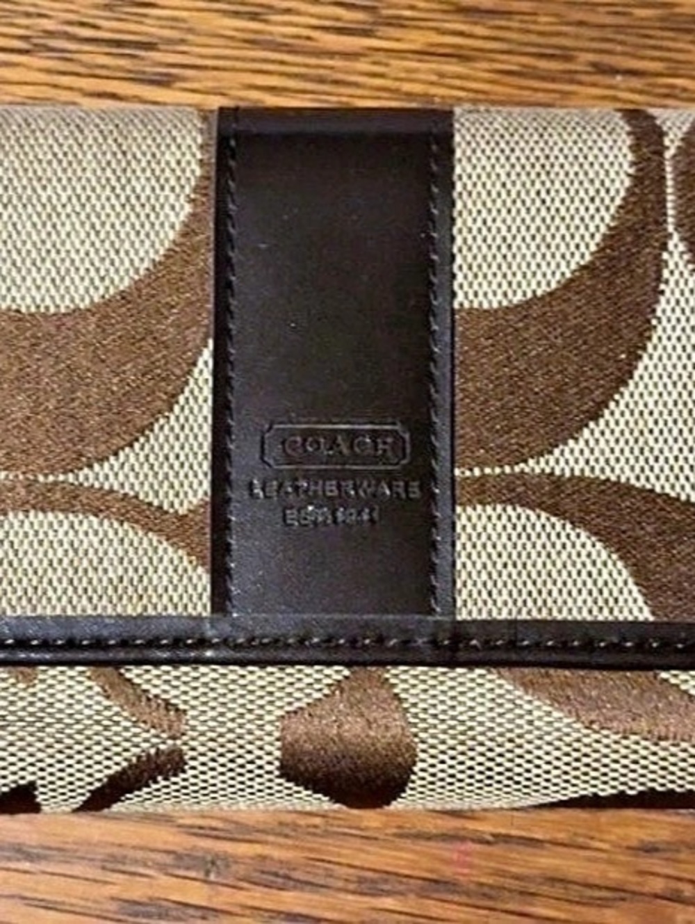Coach Signature Stripe French Flap Wallet Brown & Tan